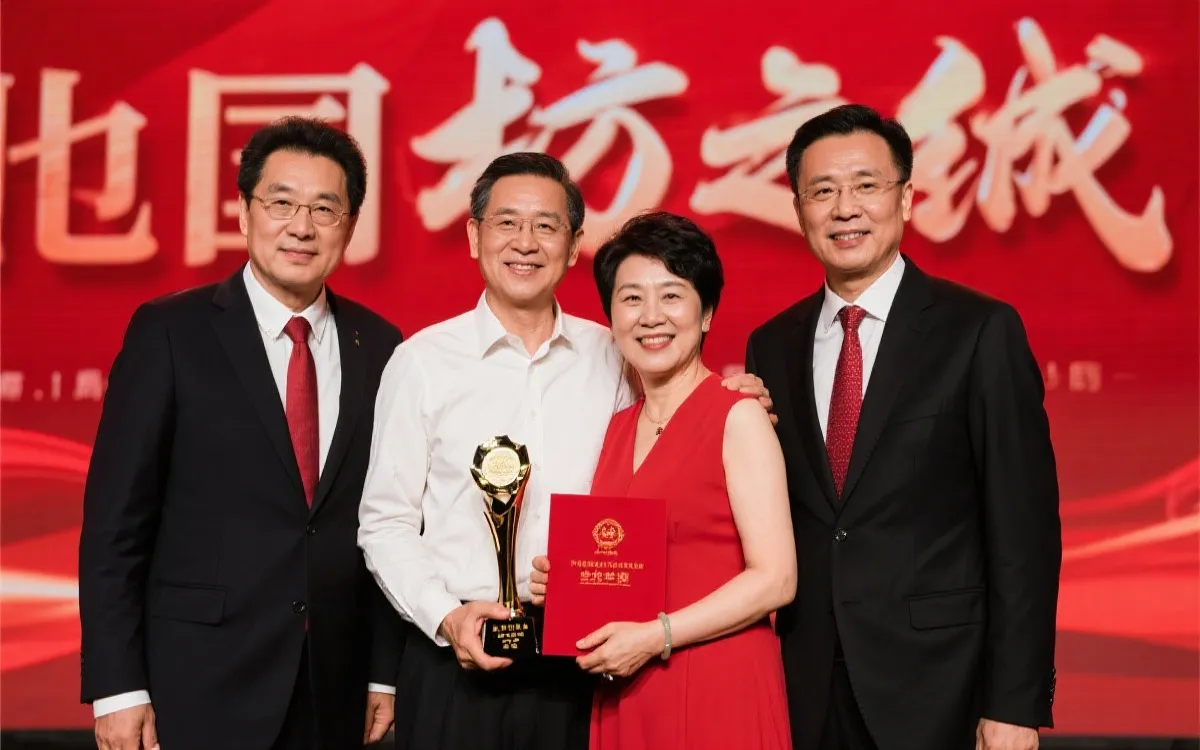 领奖后的合影氛围，温馨而克制，记录生活的确定性